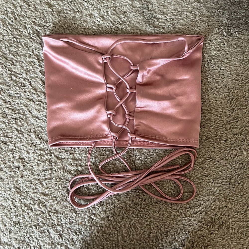 Satin pink tie crop top